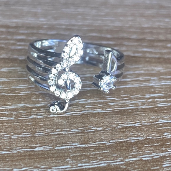 NEW Music Note Ring clear stone cz - Picture 2 of 6